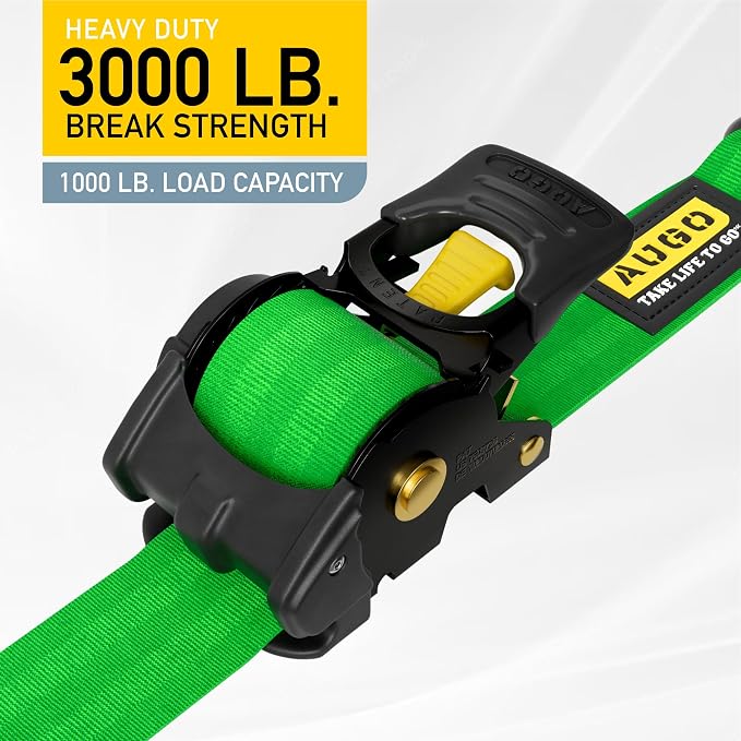 AUGO Retractable Ratchet Straps | 2 Heavy Duty Ratchet Straps Self Retractable Tie Downs with Soft Loops & Storage Bag for Motorcycle, Truck, Trailer, Cargo Van | 3000 Lb Break Strength 2” x 10’
