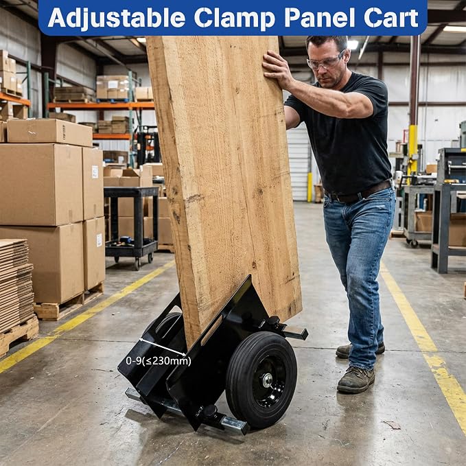 Heavy Duty Panel Dolly Black 1100LBS Capacity Door Cart with 10" Solid Wheels, Adjustable Drywall Mover Panel Drywall Cart Material Handling All Terrain Slab Dolly