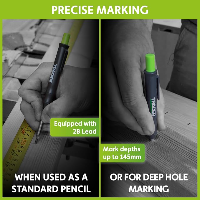 TRACER Contour Gauge 250mm (10”) Precise Marking Gauge with TRACER Deep Hole Construction Pencil. Gauge and Carpenters Pencil Set
