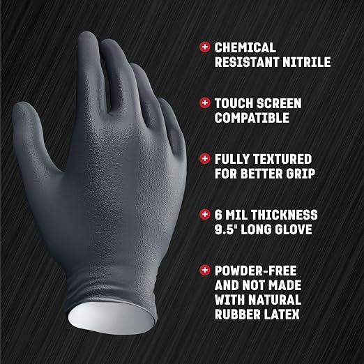 Venom Steel - VEN6144N Nitrile Gloves,Rip Resistant Disposable Latex Free Black Gloves,2 Layer-Gloves,6 mil Thick,X-Large,(Pack of 1000)
