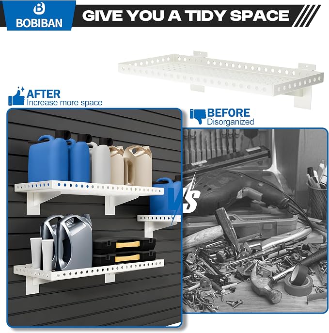 2 Pack Slatwall Shelves, Heavy Duty White Metal Slat Wall Shelf for Retail, Garage, Home Storage, 80 lbs Load Capacity, Universal Slatwall Accessories(10 x 24 Inch-2, White)