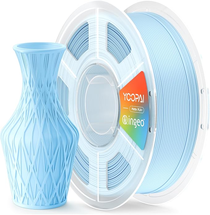 PLA+ Matte Filament 1.75mm, Soft Matte Finish, Reduced Layer Lines, 1KG (2.2lbs) 3D Printer PLA Filament, Dimensional Accuracy +/- 0.02 mm, Ice Blue