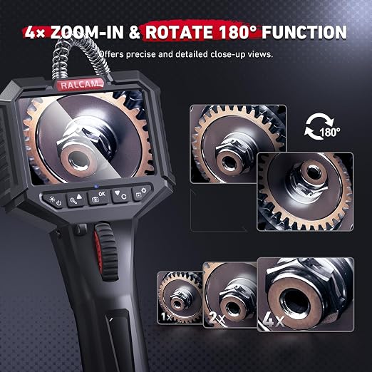 Ralcam Two-Way Articulating Borescope with 10FT Semi-Rigid Cable, 0.33in/8.5mm Inspection Endoscope Camera with Light HD Video Snake Camera Scope for Automotive Aircraft Mechanics