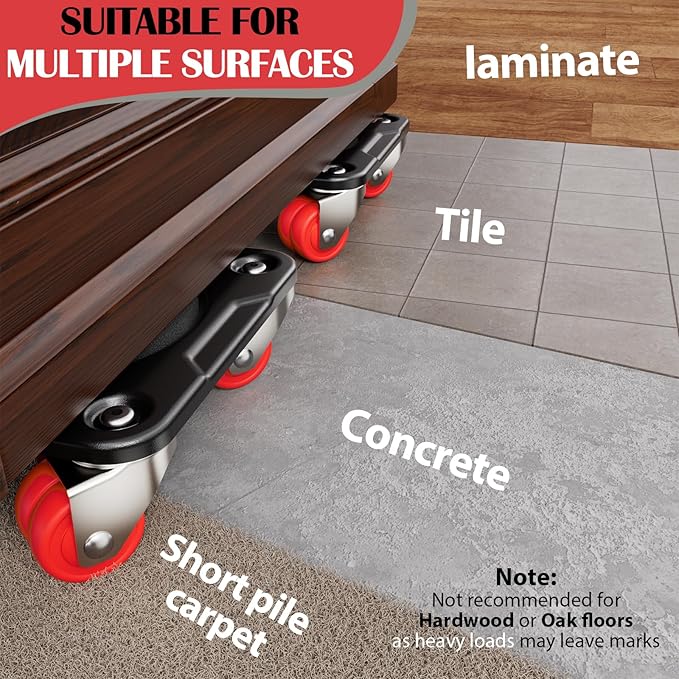 ONEON Heavy Duty Furniture Movers with Wheels Dolly with Auxiliary Lifter, All-New Upgraded Carbon Steel Panels & Dual-Wheeled Casters, Supports up to 1650 lbs (L)