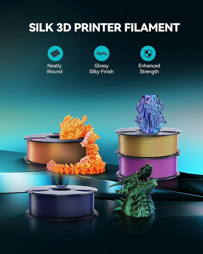 SUNLU Silk Triple Color PLA Filament, Silk PLA 3D Printer Filament 1.75mm, Neatly Wound Shiny Silk 3D Printer Filament 1.75mm ±0.02mm, 1KG Spool (2.2lbs), Silk Triple Color (Blue Green Purple)