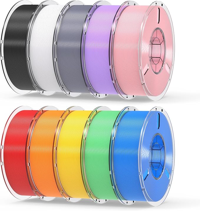 RAMBERY 10KG Multicolor PLA+ Filament Bundle 1.75mm, Toughness Upgraded 3D Printer Filament， 10-Pack 1KG Spool, Black/White/Silver/Taro Purple/Cherry Pink/Red/Orange/Yellow/Mint Green/Blue