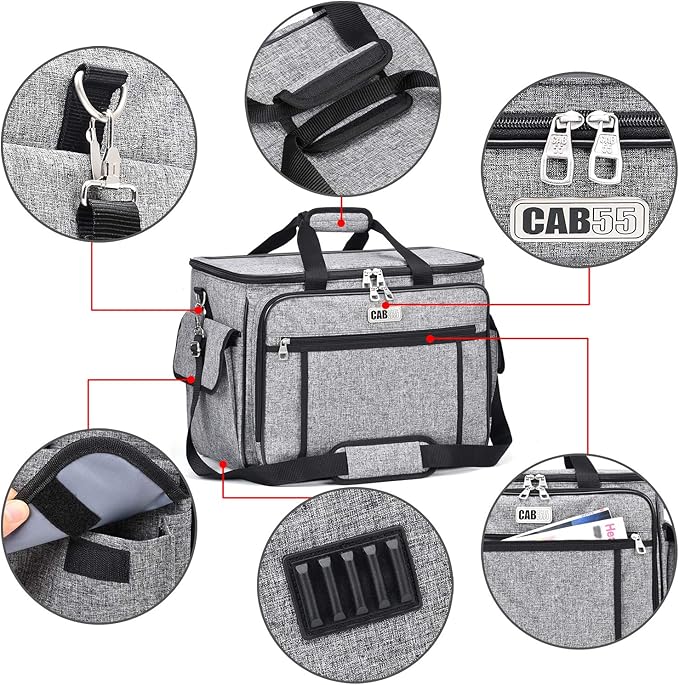 CAB55 Rolling Sewing Machine Case, Detachable Rolling Sewing Machine Carrying Case on Wheels, Trolley Tote Bag with Removable Bottom Wooden Board for Most Standard Sewing Machine and Accessories
