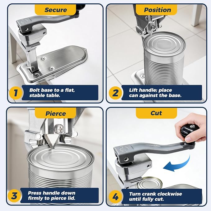 Commercial Can Opener Heavy Duty - Design for #10 Cans up to 11" Tall - Industrial Kitchen Restaurant Countertop Tool with Stainless Steel Base and Precision Blade - Professional Grade