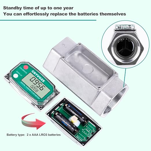 2 Inch Digital Turbine Flow Meter, 15.8-132 GPM Inline NPT Thread Fuel Flowmeter with LCD Display for Water, Diesel, Gas Oil, Gasoline, and Other Liquids - Supports Gallon, QTS, PTS, L, m³