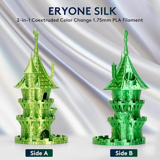 ERYONE Silk Dual Color PLA Filament 3D Printer 1.75mm +/- 0.03mm, Bicolor Two Tone PLA 1KG(2.2lbs) Cardboard Spool, Yellow Green