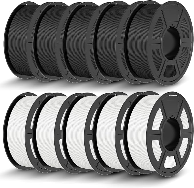 TECBEARS Matte PLA 3D Printer Filament 1kg*10, PLA Filament 1.75mm, High Toughness Matte Filament(5* Black,5* White)