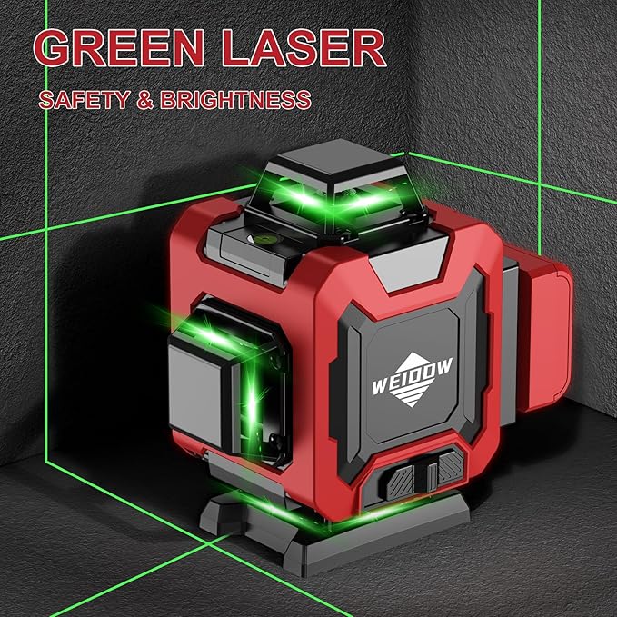WEIDDW Laser Level with Tripod, Self Leveling Laser Level 4x360°, Green Line Laser 4D Laser Leveler Tool with 2Pcs Lithium Batteries for Picture Hanging, Tile, Home Renovation(SizeX)