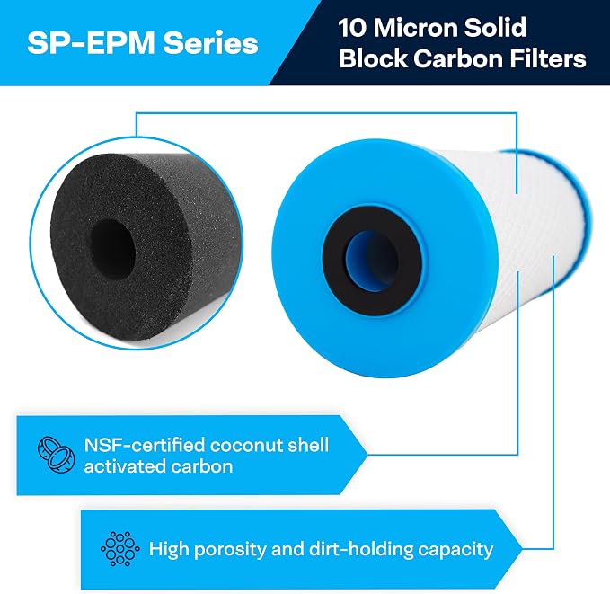 SpiroPure 10x4.5 10 Micron Carbon Block Filter EPM-BB CB-45-1010 (6 Pack)