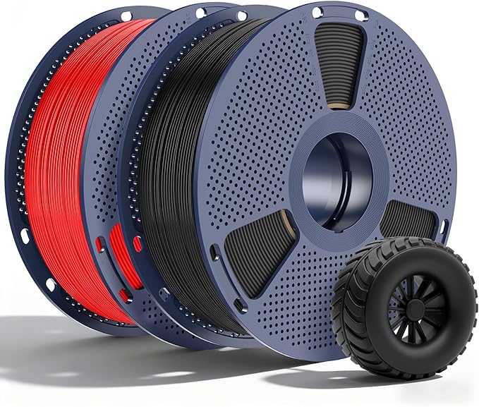 SUNLU TPU 95A Flexible 3D Printing Filament 1.75mm, Black+Red 2-Pack | Soft TPU,Easy Printing,1kg Spool (2.2 lbs),Dimensional Accuracy +/- 0.03mm, Fit Most FDM Printer