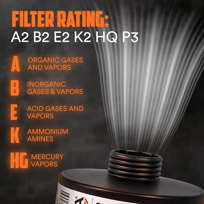 MIRA Safety DotPro 330 Industrial Filter, A2 B2 E2 K2 Hg P3, 40mm NATO | A2B2E2K2HgP3 filter rating. Industrial-grade protection. Long shelf life. 40mm NATO thread. Fits full-face masks.