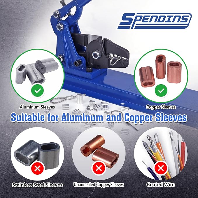 24 Inch Bench Swaging Cutting Tool, Wire Rope Crimping Tool for 1/16" 3/32" 1/8" 5/32" 3/16" Wires, 2-in-1 Crimper and Cutter, Swager Crimper for Copper Aluminum Oval Sleeve and Stop Sleeve