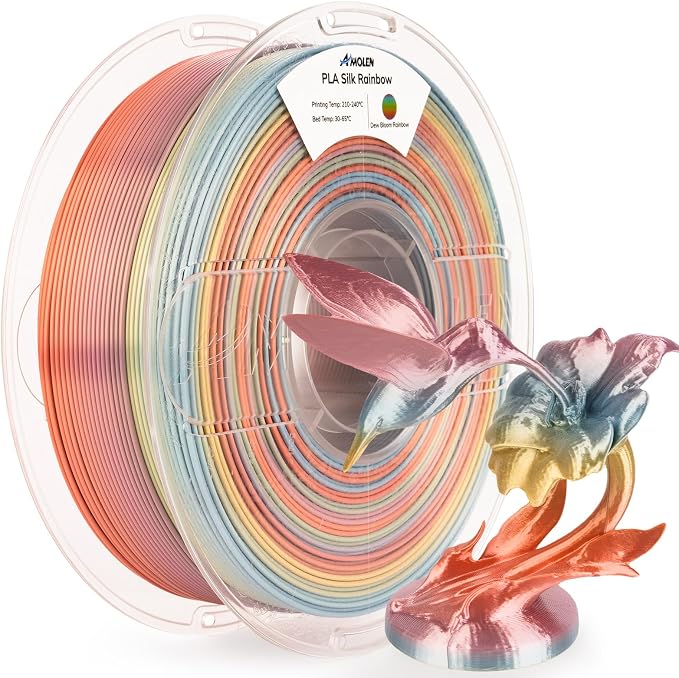 AMOLEN Silk PLA 3D Printer Filament, Shiny Multicolor Rainbow PLA Filament 1.75mm, Gradient Color Change PLA 3D Printing Filament for Most FDM 3D Printer, Orange Yellow Blue Pink, 1kg (2.2lbs)