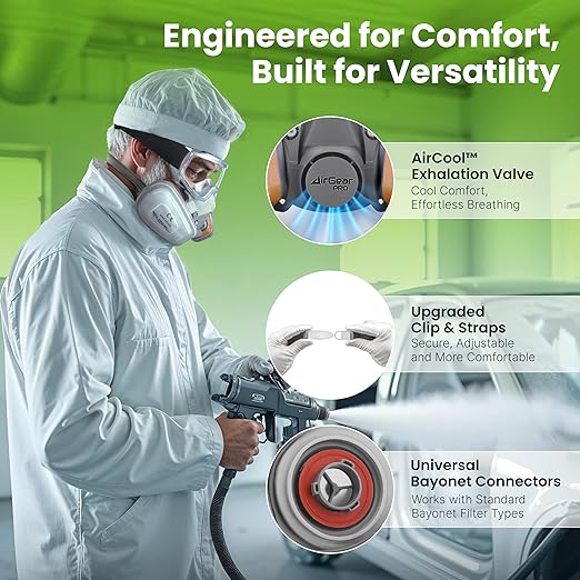AirGearPro M-500 Reusable Respirator Mask with Filters | Ideal for Painting, Woodworking, Construction, Sanding, Spraying