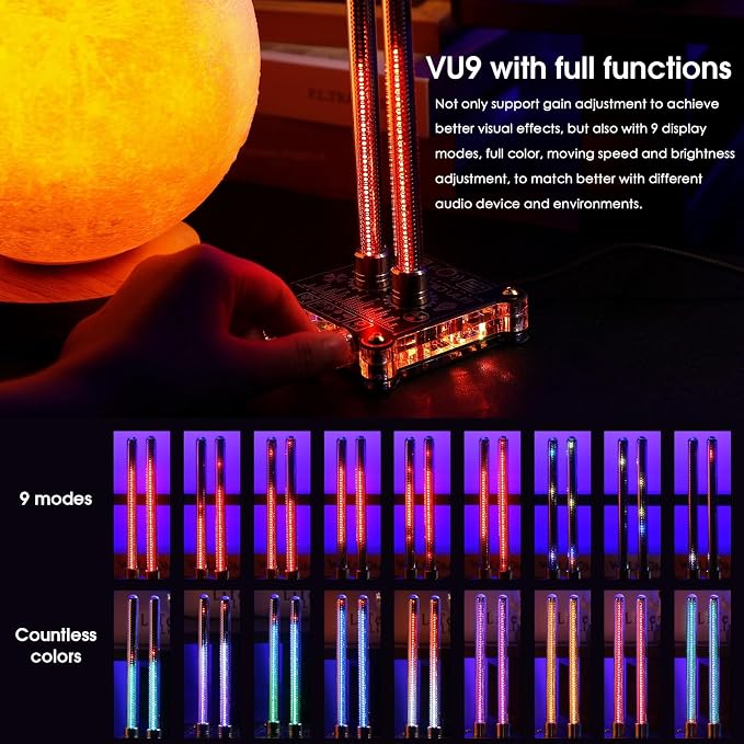 Douk Audio VU9 Pixie Tube Sound Level Meter Retro Nixie Tube Audio Spectrum MIC Pickup for Home Desktop Decoration (Black, 3.35 inch), XX-VU9-2024