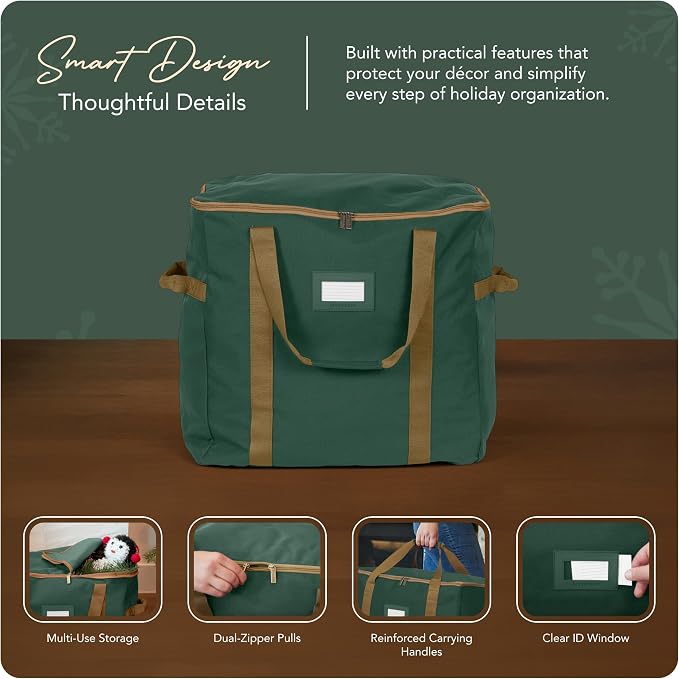 Covermates Keepsakes Treasurekeeper Storage Bag - Carrying Handles, ID Window - Holiday Storage, Green