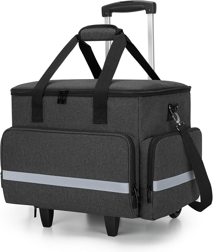 CURMIO Rolling Teacher Tote Bag with Wheels, Teaching Work Bag with Padded Sleeve for up to 14” Laptop for Teaching, Office, Black(Bag Only)