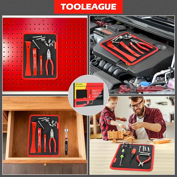 TOOLEAGUE 1Pc Magnetic Tool Mat with 25Lb Telescoping Magnetic Pickup Pen,Parts Tool Holder Pad for Organizing Mechanic Wrench Screw Bolts Nuts and Other Small Metal Parts