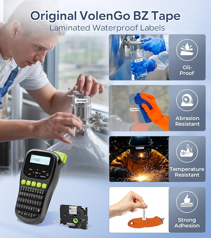 Label Maker Machine with-Tape, Wire Label Maker Waterproof-Labels, H1100 Handheld Electric Labelmaker with Keyboard, Backlit-LCD & One-Touch Key & Laminated-Tape, Home Industrial Office Organization
