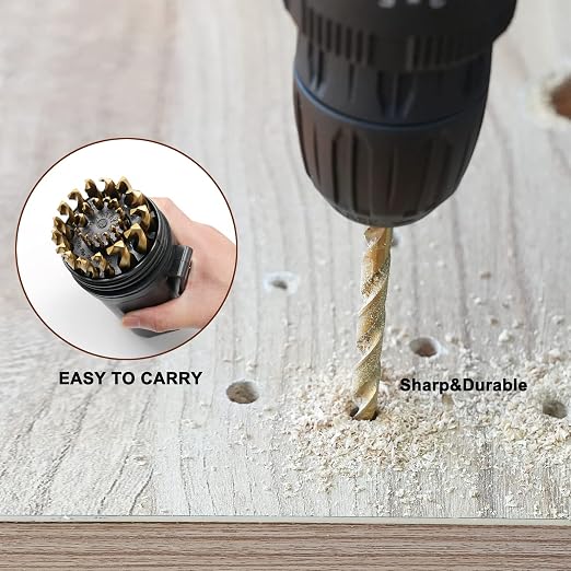 GMTOOLS 29PCS Drill Bit Set, M2 HSS, 135°Tip, Twist Jobber Length Drill Bit Kit for Hardened Metal, Cast Iron, Stainless Steel with Indexed Round Case,1/16"-1/2"