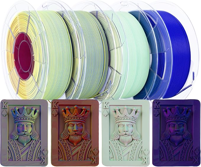 ZIRO Matte Tricolors PLA Filament Bundle, 4 Packs Magic Color Change by Angle Filament 1.75mm, Dimensional Accuracy +/-0.03mm, Fit Most FDM 3D Printer, 1KG x 4 Spool (no-Shine Surface)