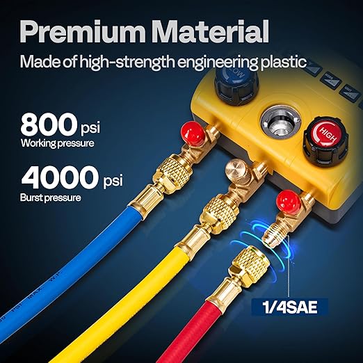 VIVOHOME Digital HVAC Manifold Gauge Set, Refrigeration AC Gauges with 2 Wired Temperature Clamp Probes and 3 Hoses, Pressure and Temp Test, for R134a R410a R32 R1234yf R454B Refrigerant Recharge Kit