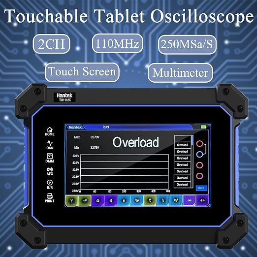 Hantek Tablet Oscilloscope 2CH Built-in Multimeter Function 8M Storage Depth with 7" TFT Touch Screen(TO1112C/110MHz Bandwidth)
