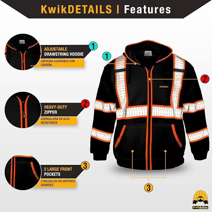 KwikSafety - Charlotte, NC - Men's Fleece Safety Hoodie | PPE Hi Vis Lightweight Reflective Jacket