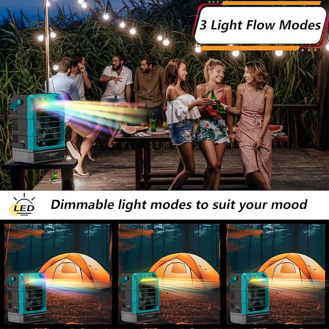 Rozlchar Portable Misting Fan Compatible for Makita 18V Battery, Jobsite Cooling Fan with 1.6L Tank, Stepless Speed & 8H Timer, LED Light, Quiet Airflow for Construction, Camping, Beach(Tool Only)