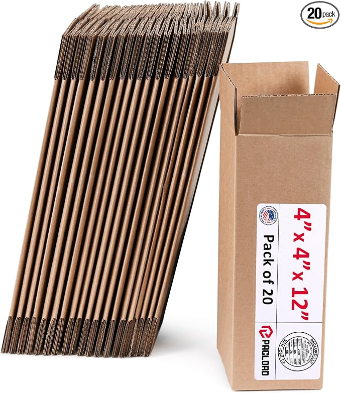 Tall Cardboard Boxes 4"L x 4"W x 12"H (Pack of 20) - USA-Made Packing Boxes for Moving, Shipping, or Storage - USPS, UPS, FedEx Approved - Professional Packing Supplies for Moving | USA-Made Packing Boxes for Moving, Shipping, or Storage - USPS, UPS, F...