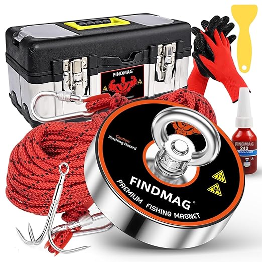 FINDMAG Fishing Magnet Kit, Heavy Duty Magnets for Magnet Fishing, 1000lbs Pulling Force Fishing Magnets for Retrieving Items in River, Lake, 3.54" Diameter
