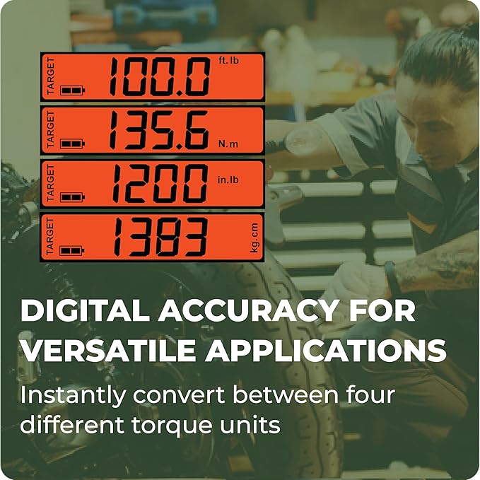 eTORK 3/8" Digital Torque Wrench, 10-100 ft-lb Electronic Torque Tool | 3/8" Drive With Backlit Display for Automotive Maintenance, Motorcycle Service, Bicycle Assembly, & Small Engine Repairs