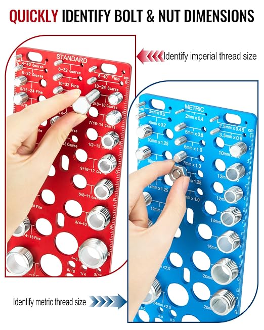 62 Pcs Nut and Bolt Thread Checker - 25 Standard + 25 Metric Thread Gauges | 12 Drill Bit Gauges, Wall-Mountable Bolt Size Finder for Identifying Fastener & Drill Bits