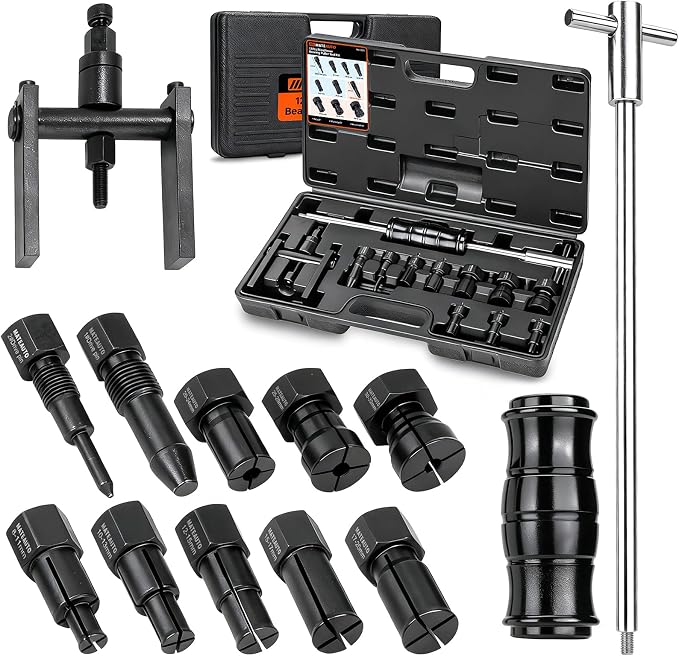 12pcs Motorcycle Blind Hole Collet Bearing Puller Set, Internal Bearing Extractor Puller Kit Slide Hammer Bearing Puller with Expandable Collets 8-32mm Inner Bearing Remover Tool (12-Piece)