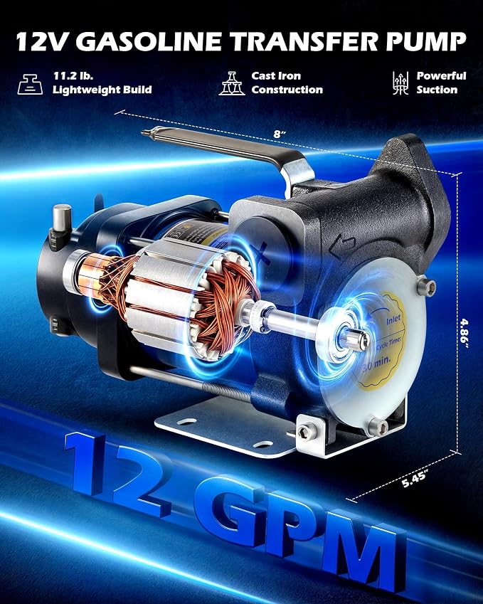 Orion Motor Tech 12 GPM Gasoline Transfer Pump, 12V Priming Electric Fuel Transfer Pump for Diesel Kerosene Light Fuels, Automatic Oil Transfer Pump with Overheat Protection Inner Bypass Valve