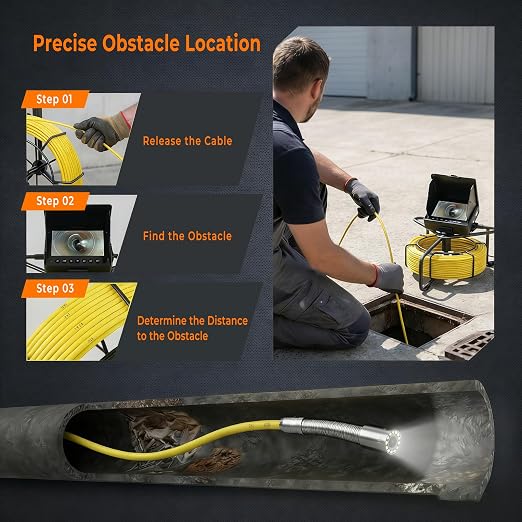 Sewer Camera, 100ft/30m, 4.3" Drain Camera with DVR Function, Snake Cable, Waterproof IP68 Borescope Camera with Light-12 LEDs & 32GB Card,Industrial Endoscope for Duct Pipe Home Inspection