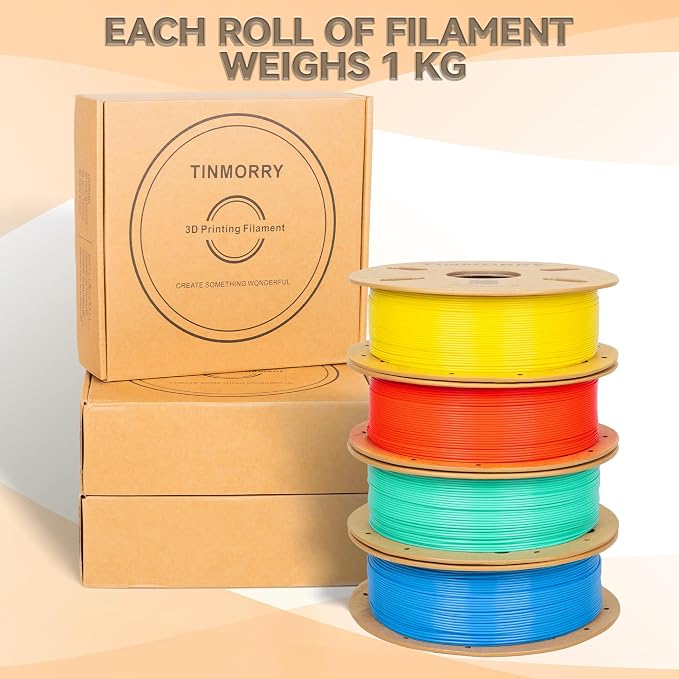 TINMORRY PETG Filament Bundle, Rapid PETG 3D Printer Filament 1.75 mm Multicolor Pack, Bright Yellow & Mint Green & Sky Blue & Orange, 1 KG x 4 Spools