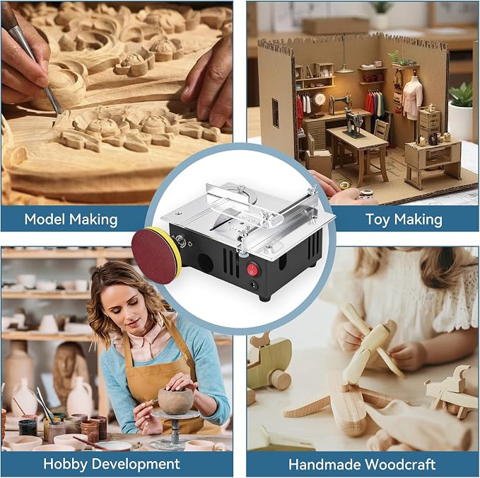 Mini Table Saw for Crafts, Dual Motors & Switches, 7 Levels & Height Adjustable Table Saw with 135PCS Accessories for Men and Women's Cutting, Grinding, Engraving and Drilling