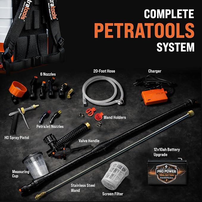 PetraTools Battery Powered Backpack Sprayer 4 Gallon - 8 Hours Long Battery Life & Padded Straps for Comfort - HD4000 Electric Backpack Garden Sprayer with 9 Spray Nozzles (HD4000 Pro Series)