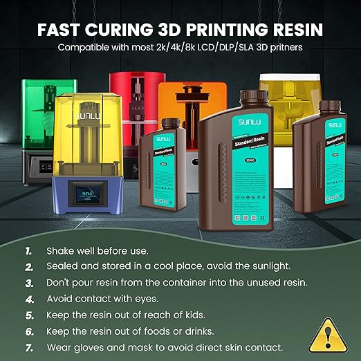 SUNLU 3D Printer Resin 2kg, Fast Curing Standard 3D Resin for Most Resin 3D Printers, 395 to 405nm UV Curing 3D Printing Liquid Photopolymer Resin, Low Shrinkage and High Precision, 2000g, Clear Red