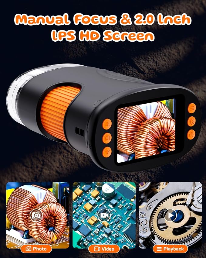 1000X Coin Microscope with Lights, Digital Handheld Coin Magnifier with 8 Adjustable LED Light, Portable Rechargeable Pocket Microscope Compatible with Windows/Mac, Black
