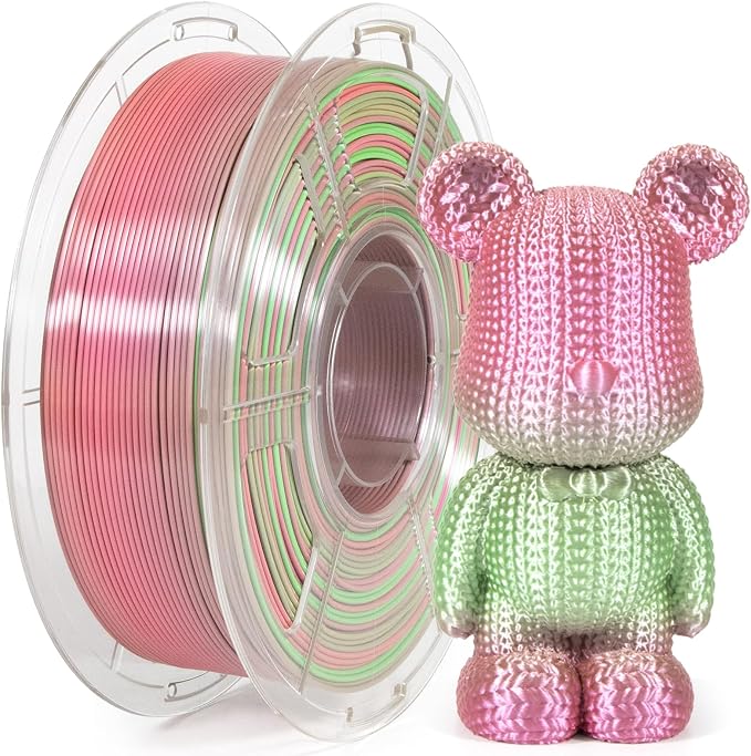 IEMAI Silk PLA Filament 1.75mm 1kg, Dual-Color Gradient Pink to Green 3D Printer Filament, Silky Glossy Finish, Tough & Neatly Wound for DIY, Artistic & Home Décor