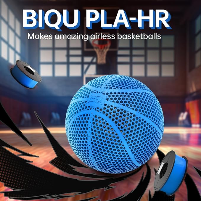 BIQU PLA-HR Flexible 3D Printer Filament Specifically for Printing Airless Basketballs, 1.75mm 1KG Spool (2.2lbs), Flexi Tough Filament Compatible with Most FDM 3D Printer (Blue)