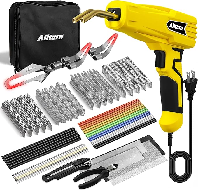 Allturn Plastic Welder 2 in 1 with the M8 Hot Cutting Tip(Yellow) | 38 PCS Welding Rods, 800 PCS Staples, Patent No. D970324