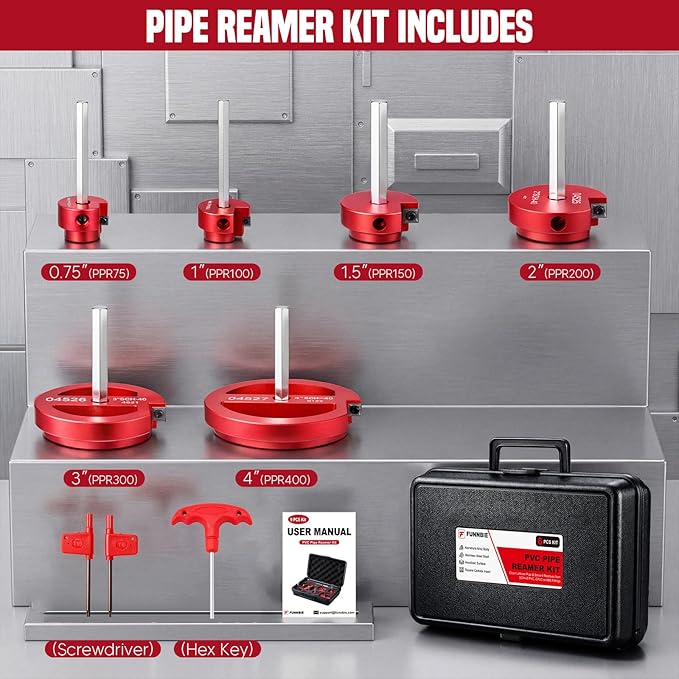 6Pcs PVC Pipe Reamer Kit, Durable Aluminum PVC Fitting Saver for Sch.40 CPVC, ABS, Lightweight Socket Hub Saver Includes 3/4", 1", 1-1/2", 2", 3", 4", Plumbing Tool Fits Standard 1/2" Drill