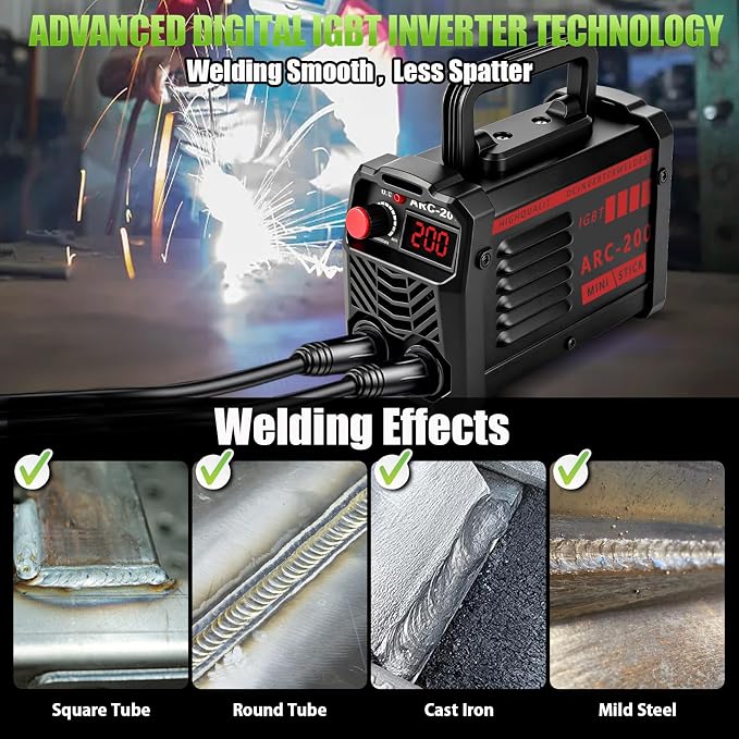 Hpoouo 200Amp 20PCS Rods Stick Welder, Super MINI Portable Welding Machine | IGBT Inverter Welder Machine 110V with Hot Start/Arc Force/Anti-Stick, ARC Welder for 1/16"-1/8" Rod , Beginner & Home DIY